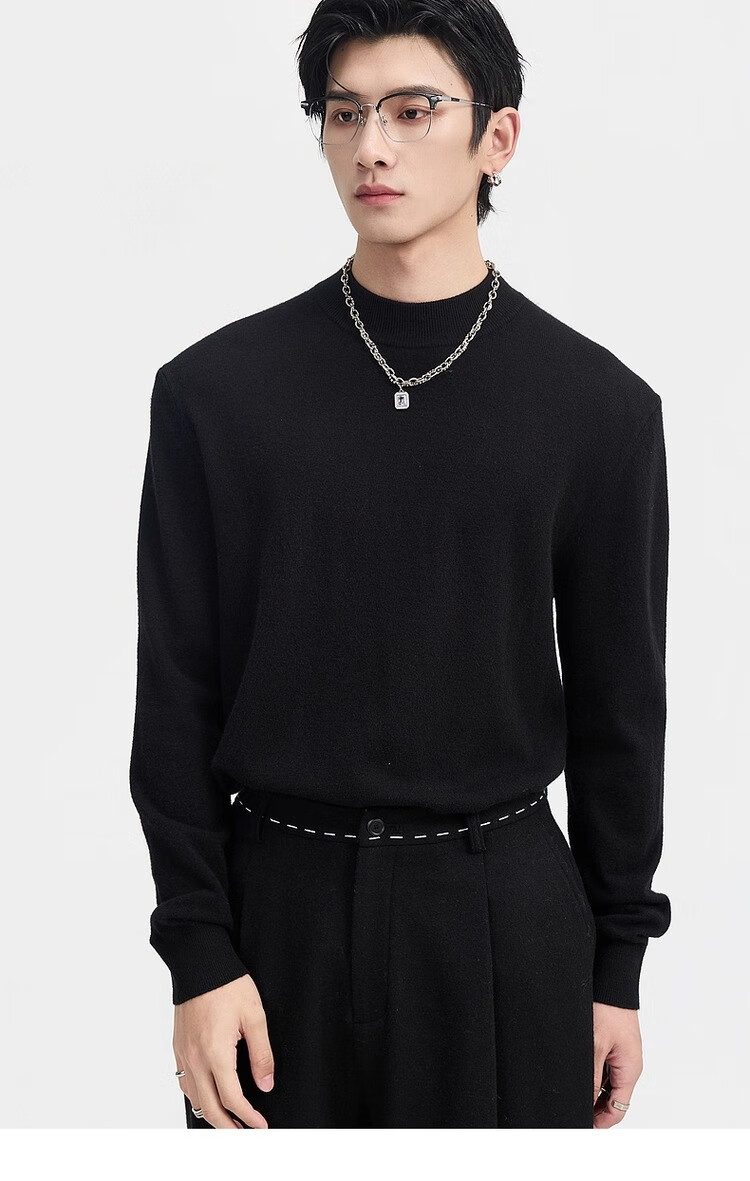 Earl Zuoer [Lycra Tencel Wool] Early Winter 25 Crew Neck Pullover Knit Base Shirt Men's Solid Loose Sweater 17