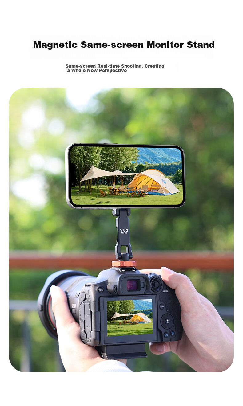 VRIG Weilege MG-29 Metal Folding Magnetic Phone Stand, MagSafe DSLR Camera External Monitor, Horizontal And Vertical Shooting Hot Shoe, Live Streaming Vlog Photography Tripod Stand 2