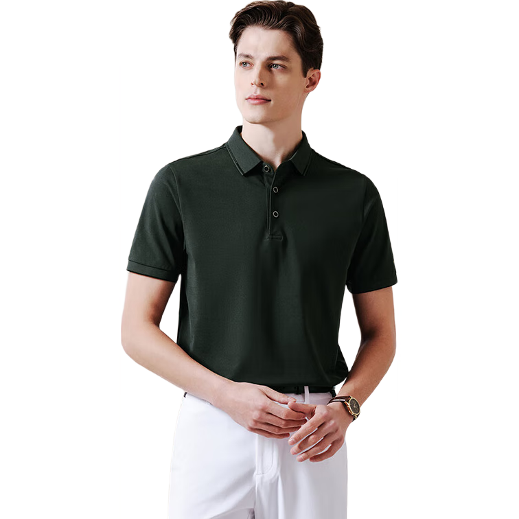 Youngor [Cooling and Sun Protection + Mulberry Silk] Summer Men's Short Sleeve Polo Shirt Dark Green VSJD513123PCA M