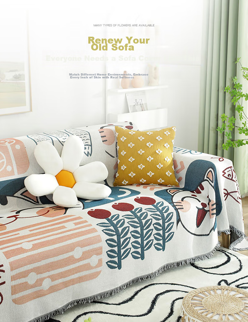 AVIVI Sofa Cover, Slipcover, Seat Cushion, Non-Slip, All-Season, Full Coverage, 180*300, Lucky Cat Desig 3