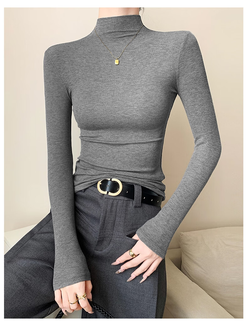 NOME Women's Half Turtleneck Fitted Base Shirt 2025 New Autumn Winter Slim Fit Black L 5