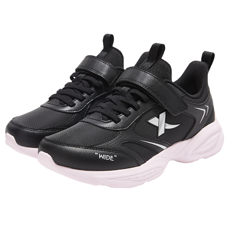 XTEP Kids Girls Adjustable Wide Fit Velcro Casual Running Shoes Black/Ice Cream Pink Size 33