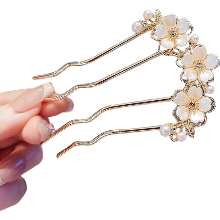Xiangwan U-Shaped Floral Hairpin High-End Pearl Wave Hair Comb Bun Hairpin Hairpin for Women Birthday Gift