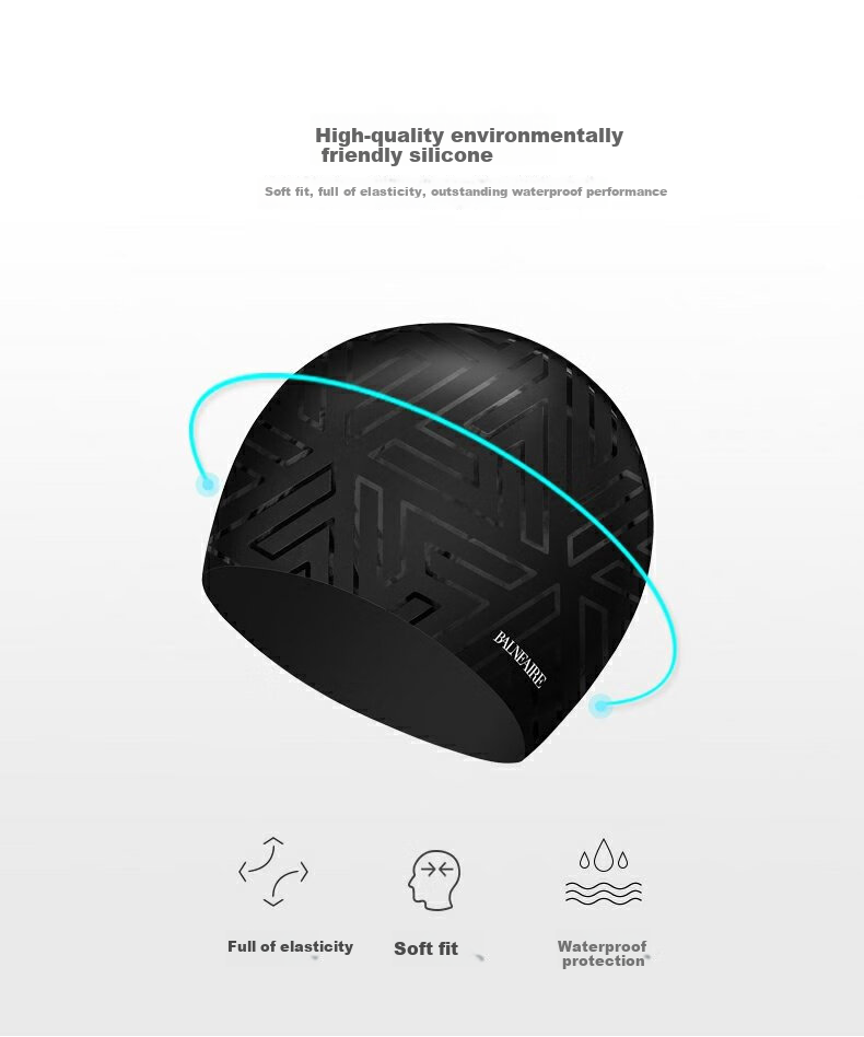 BALNEAIRE [Xiao Shunyao's Choice], Men's Silicone Swim Cap, Fashionable Dark Pattern, Highly Elastic, Waterproof, Enlarged Size, Non-Binding, MYM002 6