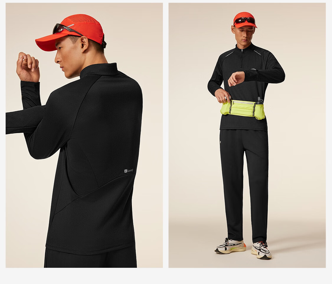 Keep Men's Sports T-Shirt Autumn Winter Breathable Quick-Dry Gym Half-Zip Stand Collar Running Long Sleeve Tee 8814 21
