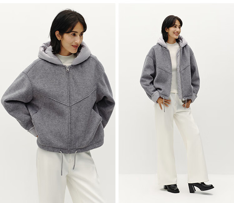 Semir Chen Duling Mall Same Style Women's Short Wool-Blend Warm Oversized Hooded Jacket 101725118001 2