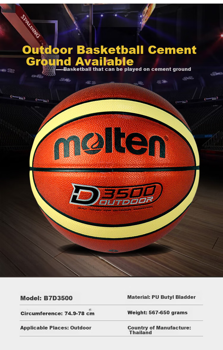 Molten Outdoor Basketball B7D3500, Suitable for Cement Courts, Size 7 Standard Training And Entertainment Basketball 1