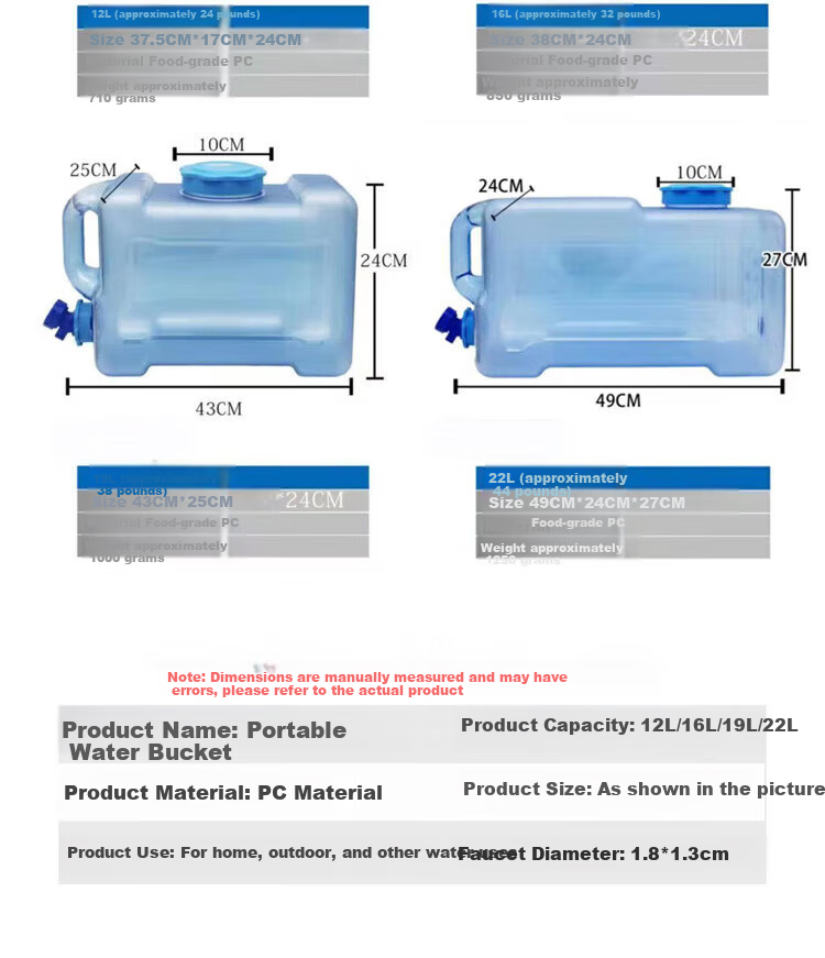 BJ Pure Water Container, Food-Grade PC Mineral Water Bucket, Drinking Water Container for Self-Driving Tours, Portable Outdoor Large-Capacity Square Container with Tap, 22L 3