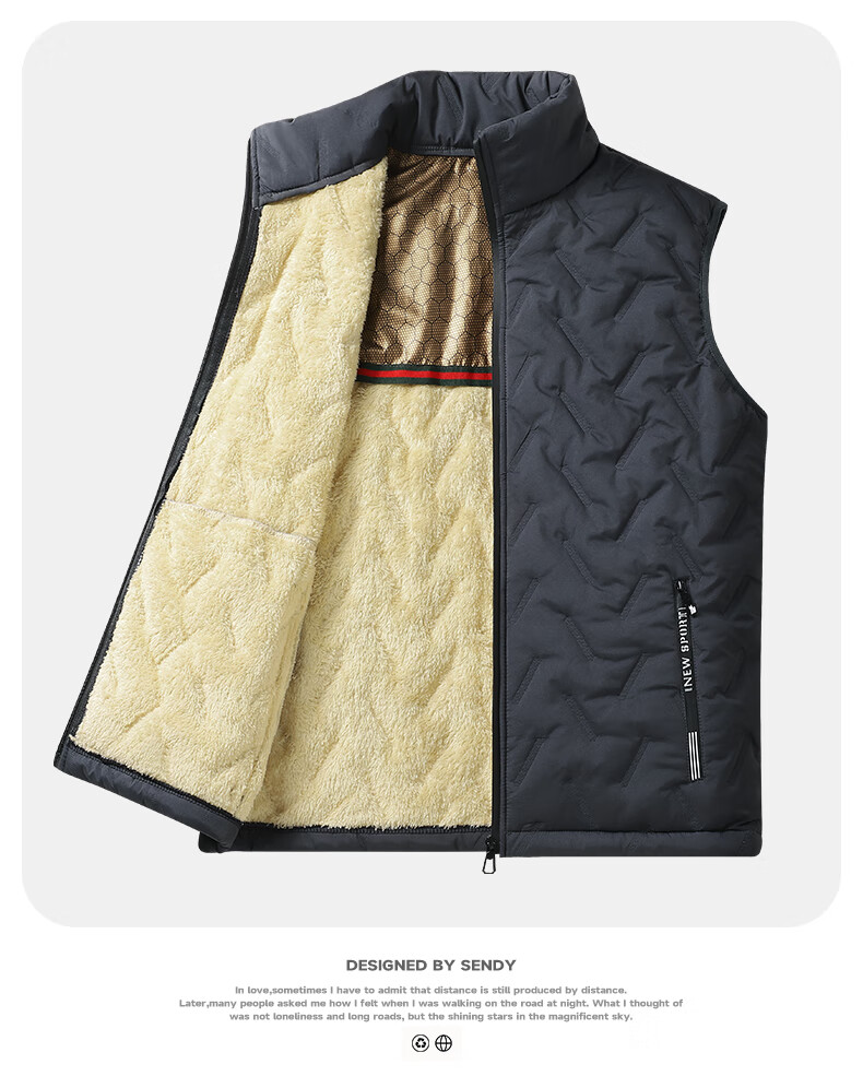 Warrior Men's Fleece-Lined Warm Printed Stand Collar Vest Sleeveless Jacket Casual Cotton Padded Outerwear for Autumn and Winter 12