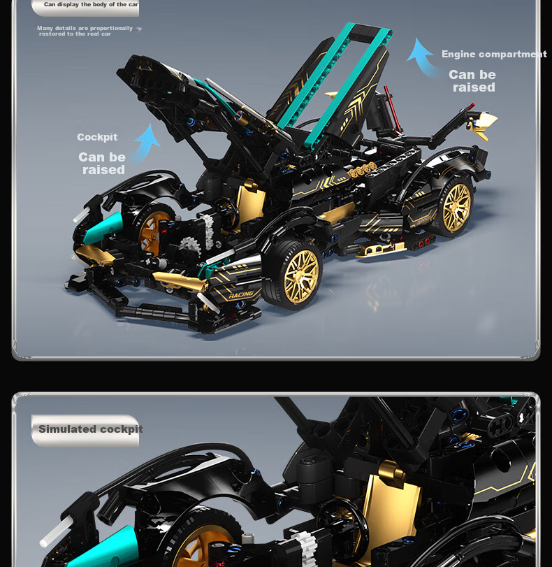 Lianhe Chuangxiang Compatible LEGO Racing Car Building Blocks, Lamborghini Remote Control Sports Car, Toy for Boys Aged 8-12, Birthday Gift 9
