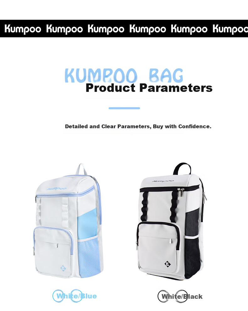 KUMPOO Badminton Bag with Separate Shoe Compartment, Multi-Compartment Fumigation Wind Double Zipper Multifunctional Backpack Shoulder Bag White And Black KBR-636 12