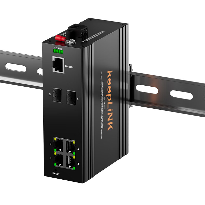 KeepLINK KP-9000 Ring Network Managed Industrial Ethernet Switch, Gigabit 2 Optical 4 Electrical, DIN Rail Mounting, Per Unit
