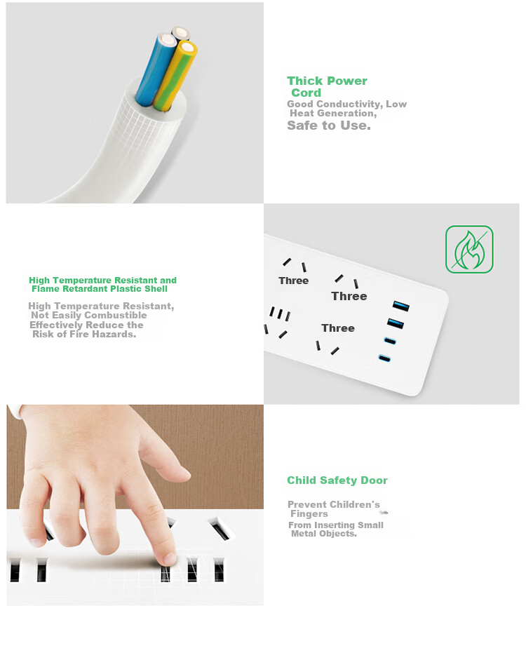 BULL 20W PD Apple Fast Charging Socket/power Strip/outlet Strip/power Board/desk Charger, Type-C + USB + 6 Outlets, Total Length 1.8 Meters with Master Switch, White GNV-U1206 4