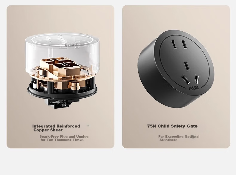 AUX Track Socket, Surface-Mounted No-Drilling Wall-Mounted Movable Wall Slide Socket Slim C6 Milk Gold, Earth Color 50cm + 4 White Light Rings Five-Hole 13