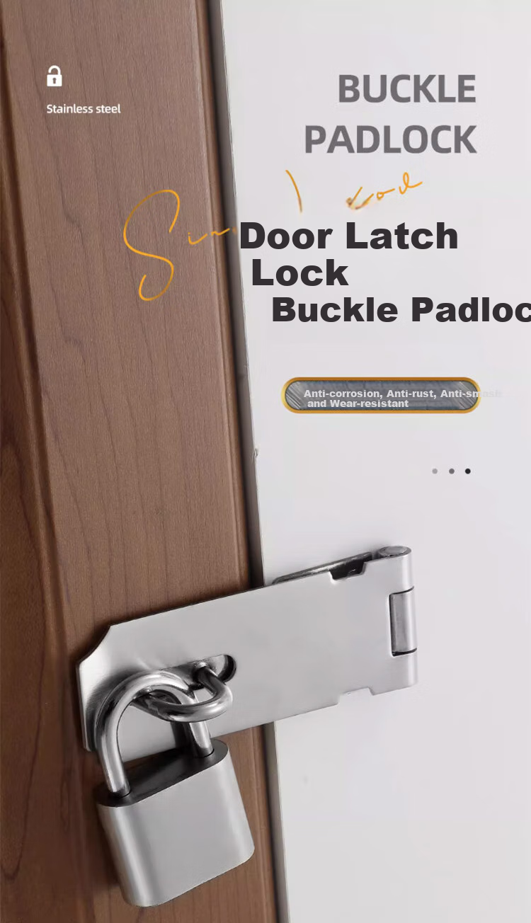 Dipuer Thickened Stainless Steel Lock Latch Bolt Door Bolt, Old-Style Padlock Latch, Right-Angle Door with Lock Nose 1