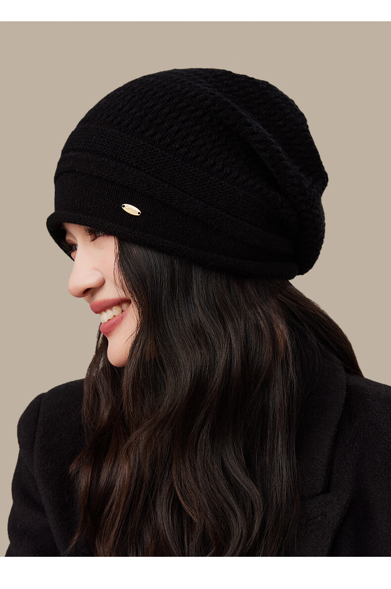 CACUSS Pure Wool Knit Hat Women Winter Warm Woolen Cap Large Head Circumference Slim Face Cold Hat Winter Beanie Slouchy Hat for Women 6