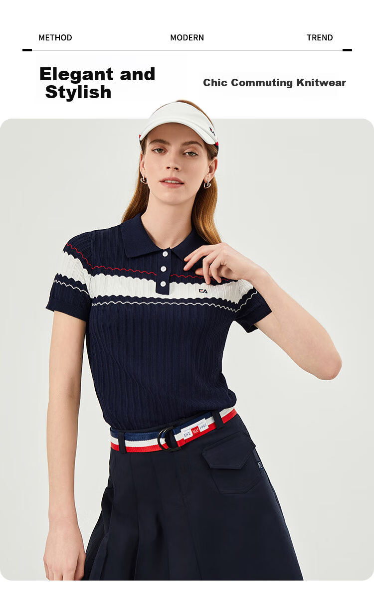 ELLE ACTIVE Fashion Contrasting Color Polo Shirt for Women, Knitted Collar Elegant Commuter Slimming Short-Sleeve T-Shirt Top, White, S 1