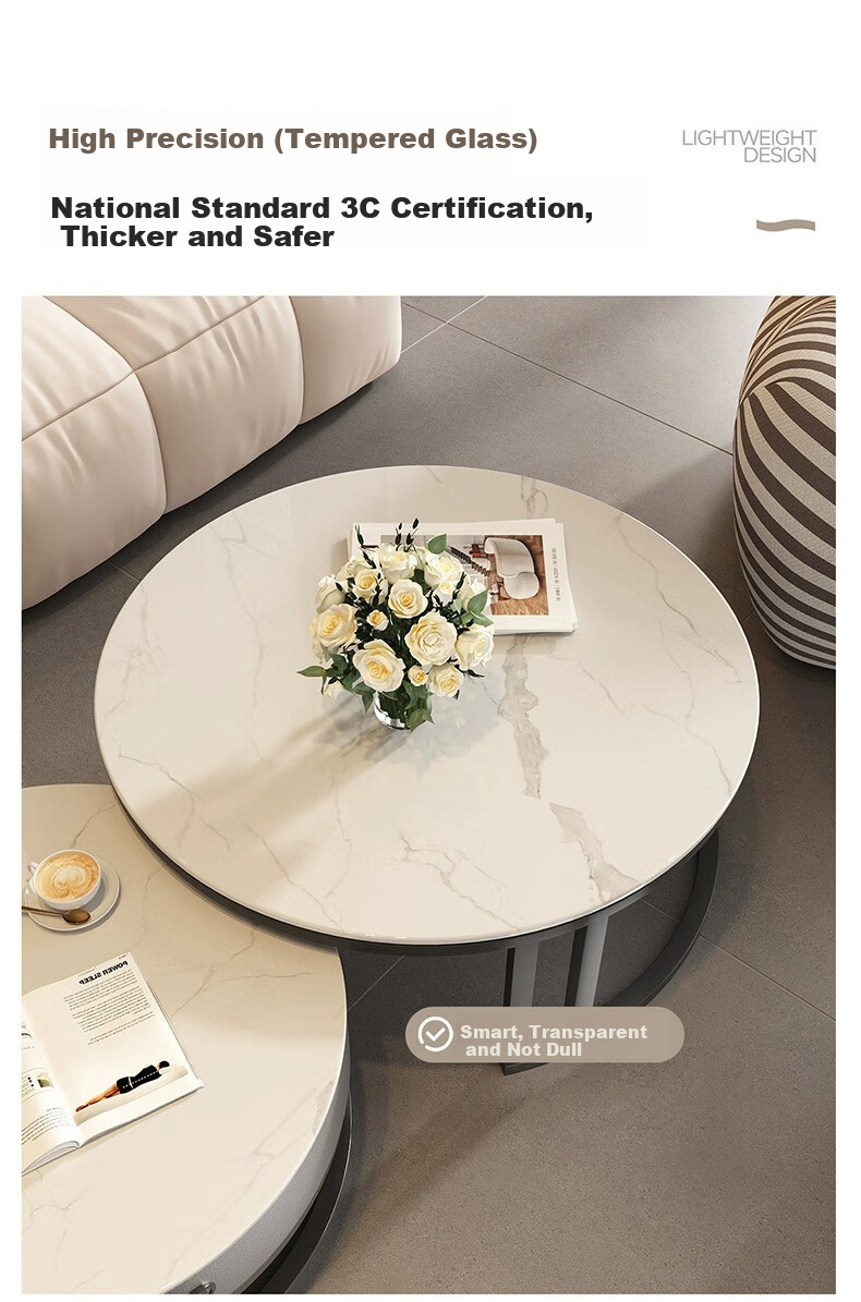 Qianxihuafu Coffee Table, Living Room Luxury High-End Feel, 2026 New Model, Rock Slab Coffee Table, Small Apartment Home Use, Gray 60cm, White 80cm, White 14