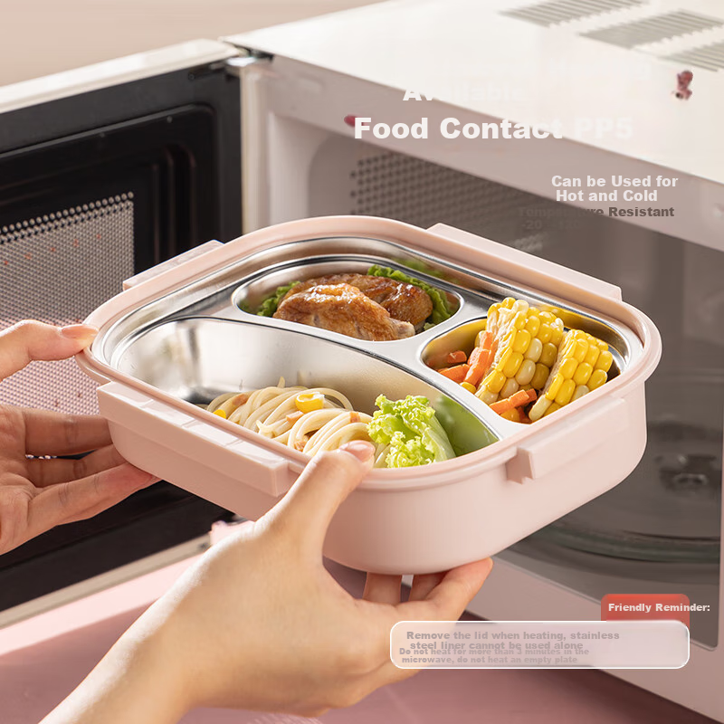 Guangyi 316 Stainless Steel Lunch Box for Elementary School Students And Office Workers, 3-Compartment Bento Box with Utensils And Soup Bowl + Bag GY7406