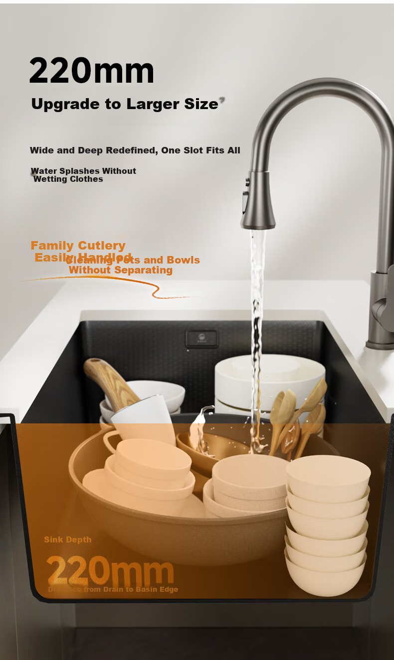 Yuhongfeiyu Large Single Sink, Kitchen Handmade 304 Stainless Steel Multifunctional Embossed Vegetable Washing Basin, Integrated Sink, Undermount Sink 21