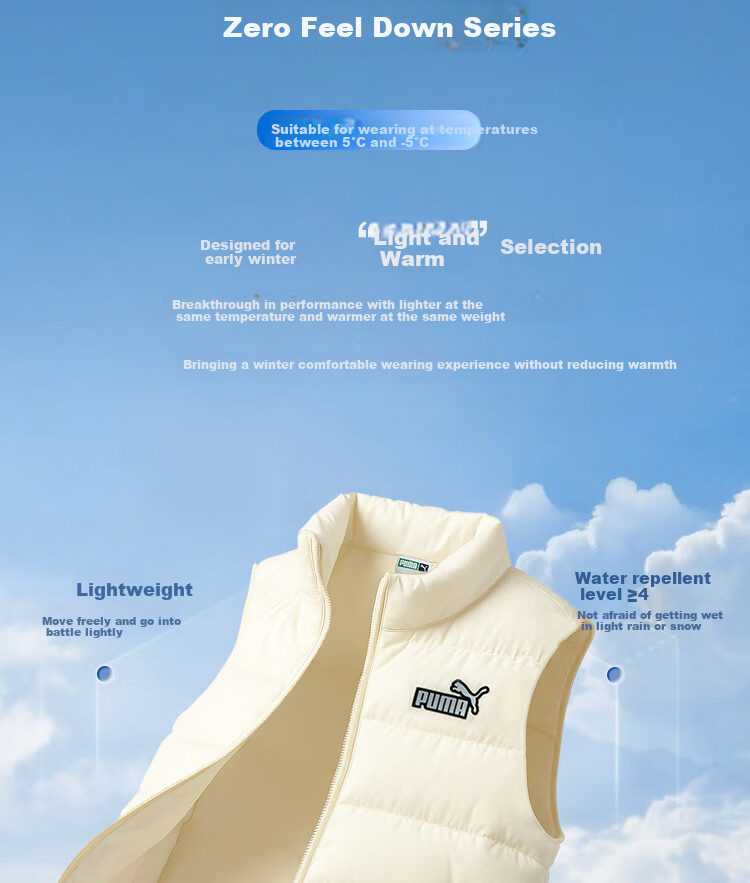 PUMA New Kids Winter Down Vest Lightweight Warm Stylish Off-White 10301 Size 130 4