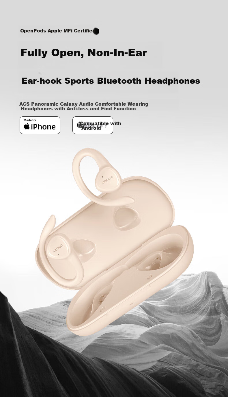 Dacom OpenPods [Compatible with All Smartphones], Open-Ear Bluetooth Headphones for Sports And Running, Non-In Wireless Air Conduction Concept, Compatible with Huawei 1