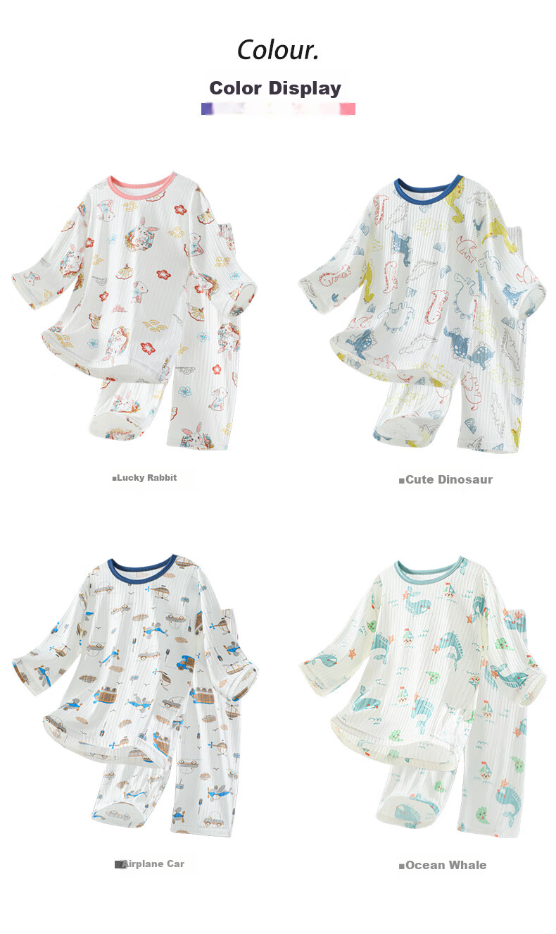 Langsha Kids Pajamas Boys Girls Summer Thin Baby Homewear Set Big Children 3/4 Sleeve Air Conditioning Clothes 120 11