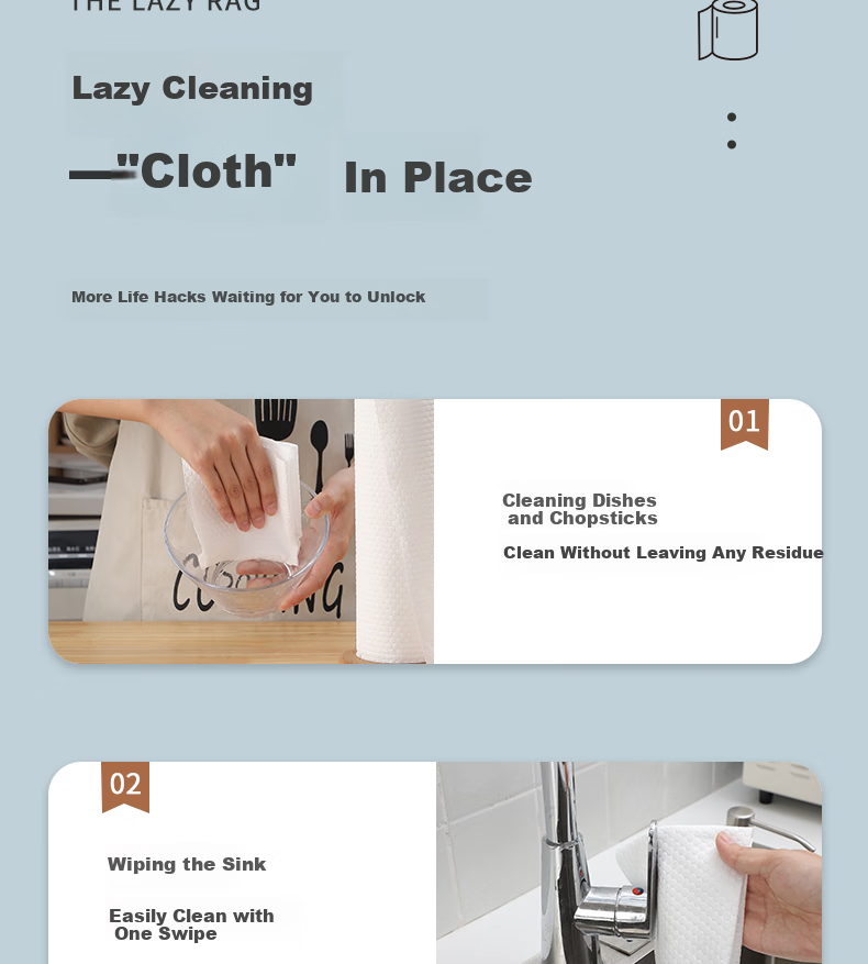 Tinghao Disposable Cleaning Cloths, 200 Sheets Per Roll, 4 Rolls, Thickened Kitchen Dishwashing Cloths, Cleaning Rags, Stain Removal, Absorbent, Wet And Dry Use 12