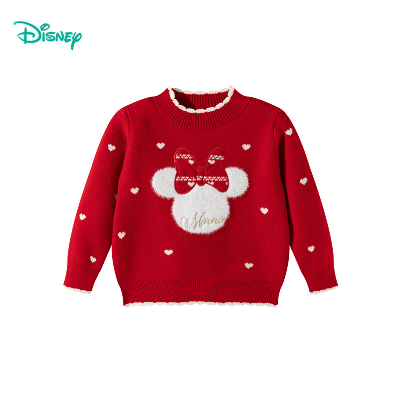 Disney Kids Autumn Winter Girls Knitted Sweater Fashion Casual Comfortable Warm Soft Skin-friendly Red 110