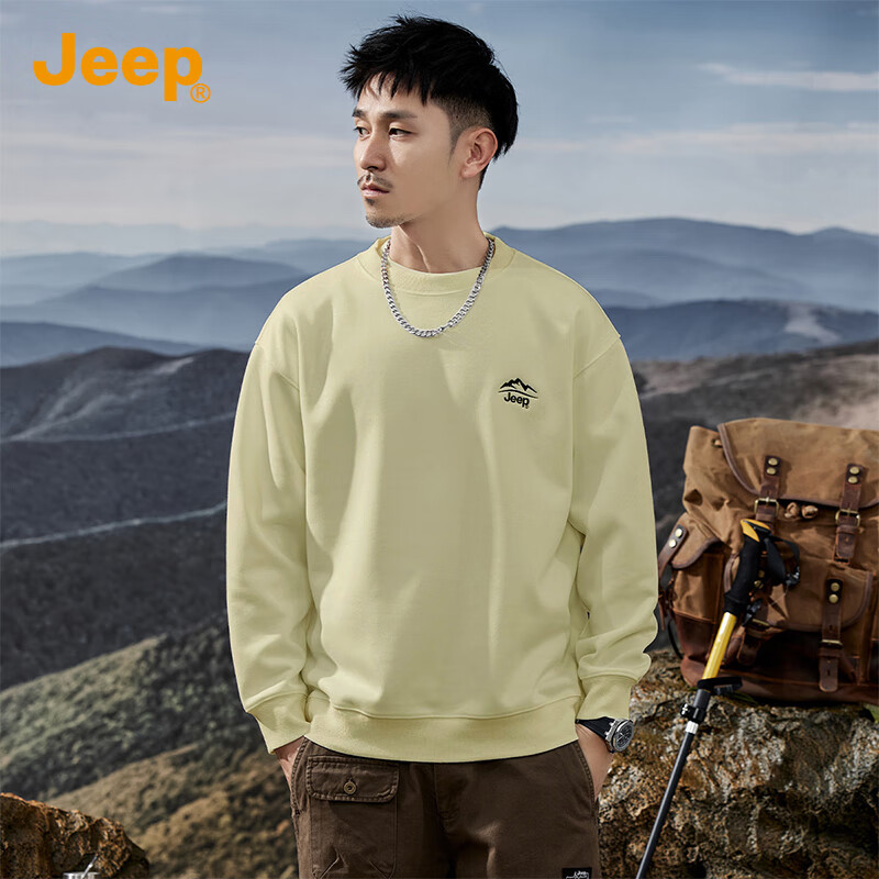 JEEP Spring And Autumn Round Neck Sweatshirt for Men, Loose Casual Sports High-End T-Shirt Top Outerwear