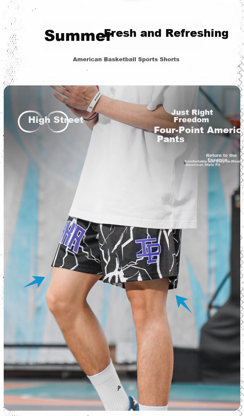 BKCXZICE SMVP Lightning Print American Retro Basketball Shorts, Quick-Drying Breathable Mesh Running Sports Fitness Pants Beach Shorts 7