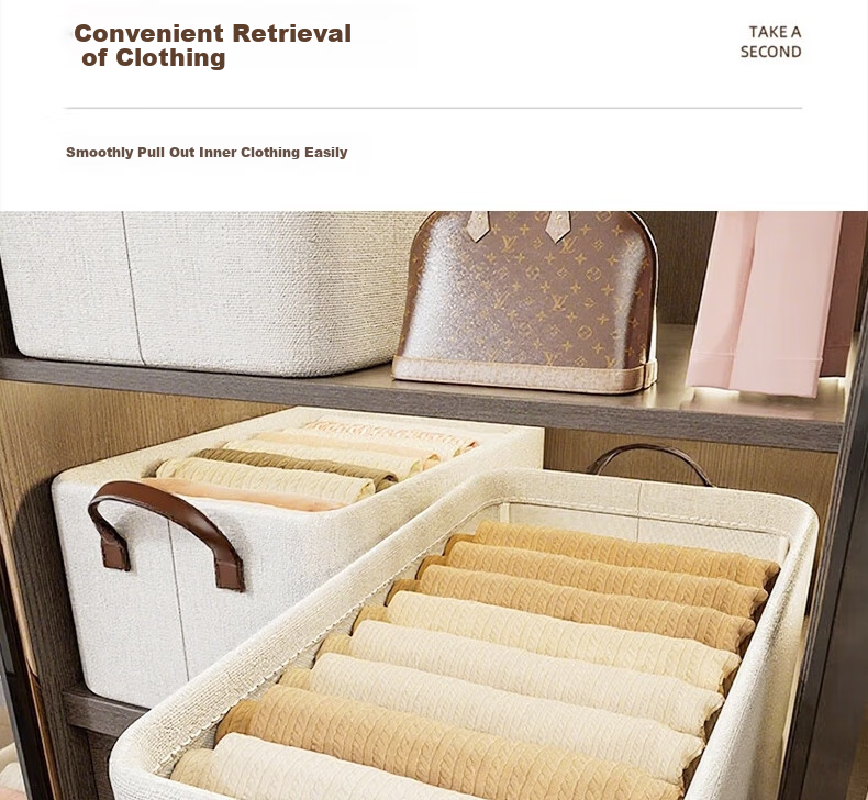 Huaqizhigu Storage Box, Clothes And Pants Organizer, Closet Underwear Storage Container, Cotton And Linen Foldable Storage Solution, Medium Size 3