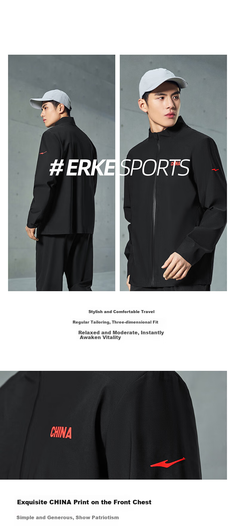 ERKE Men's Jacket, Autumn Outerwear, Cycling Wear, Stand-Up Collar, Slim Fit, Versatile, High-Elasticity Running Windbreaker, Versatile Dark-Colored Men's Top 8