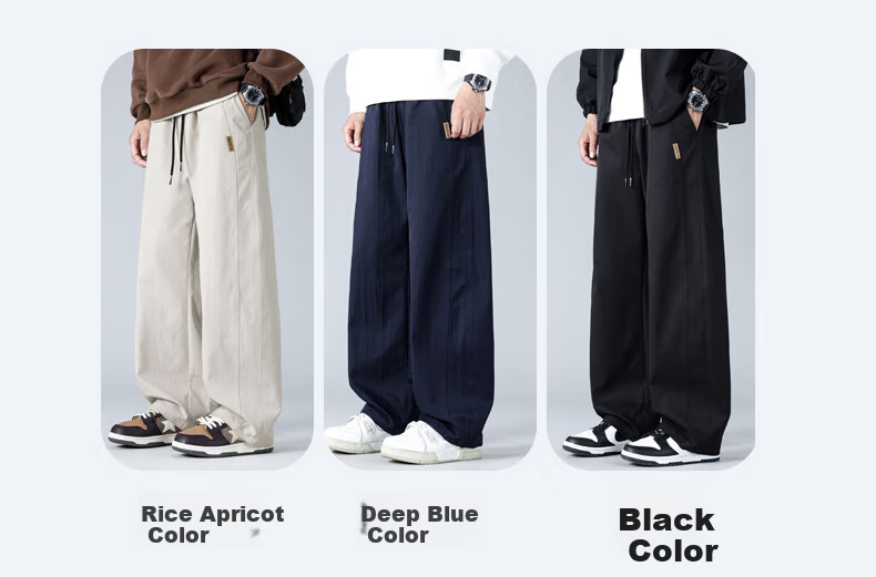 MMOPTOP Striped Lightweight Straight-Leg Pants for Men, Spring And Summer Trendy Loose-Fit Athletic Wide-Leg Casual Trousers K23117 Apricot Color M 6
