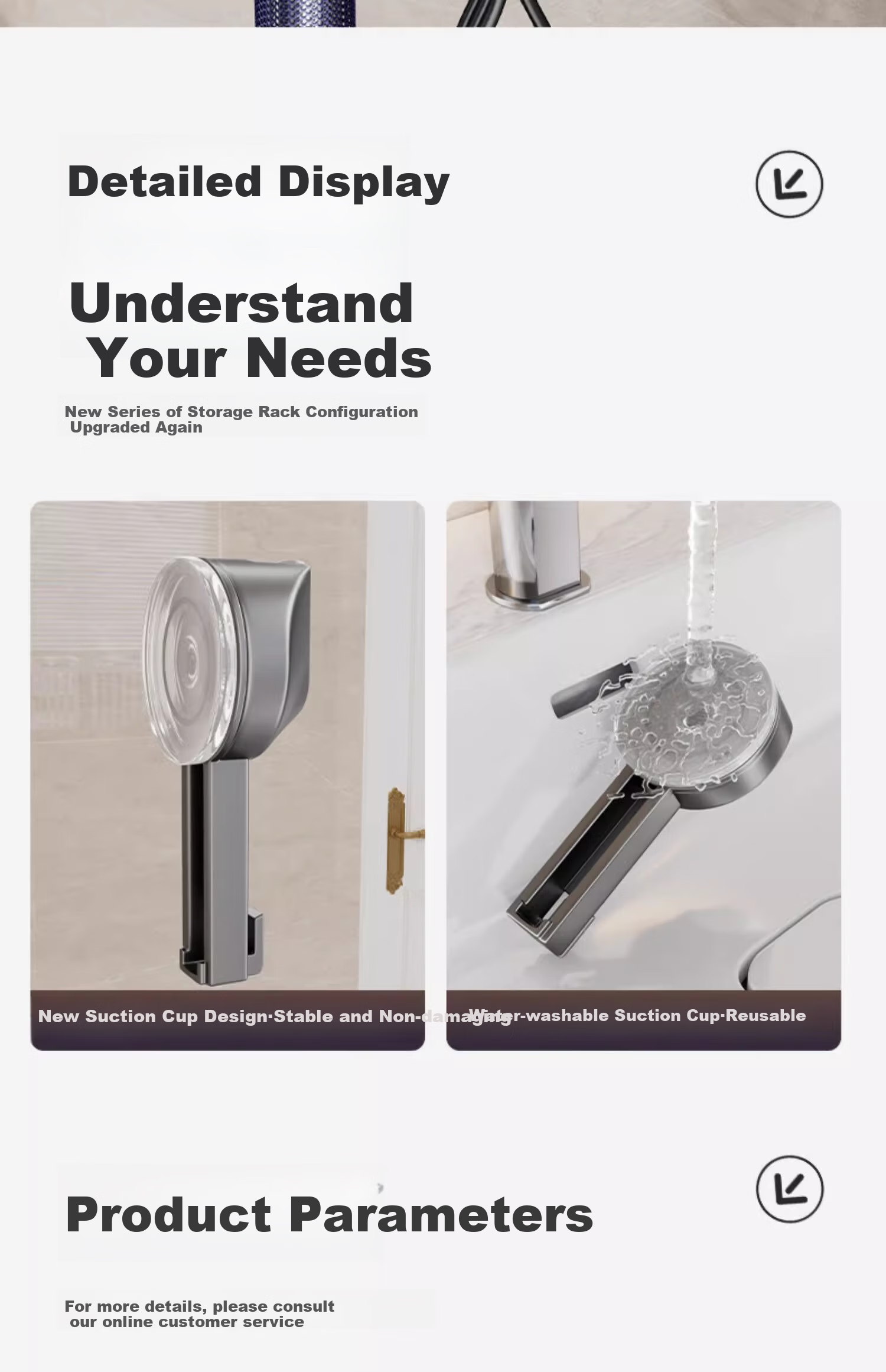 Baihan Suction Cup Bathroom Hair Dryer Holder, No Drilling Required Storage Rack, Bathroom Organizer Shelf, Stable Weight-Bearing Toilet Fan Hanger 6