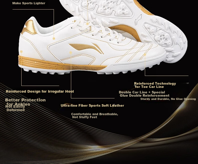 Li-Ning Soccer Shoes with Turf Studs TF for Men, Adults, Children, Students, Teenagers, Artificial Grass Professional Competition Training Cleats Size 39 7