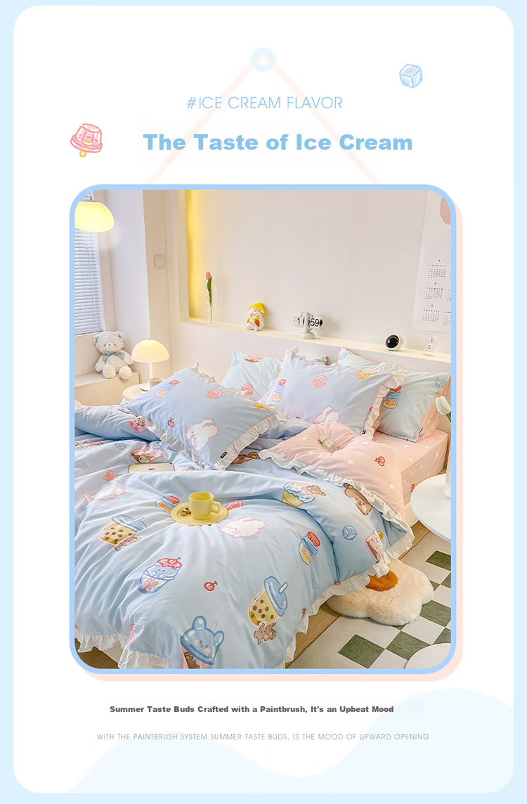 Dohia Home Textile Pure Cotton Bedding Set of Four Pieces: All-Cotton Duvet Cover, Bed Sheet, And Bedding Set for 1.5-Meter Bed, 203*229cm, Lotus Leaf Edge Style 1
