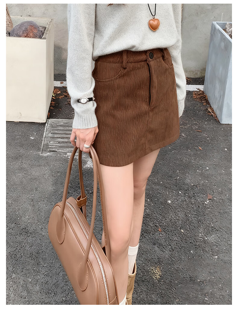FitonTon Vintage Corduroy A-Line Skirt Women Autumn Winter 2025 New Slim High Waist Wide Leg Versatile Melard Skirt 2