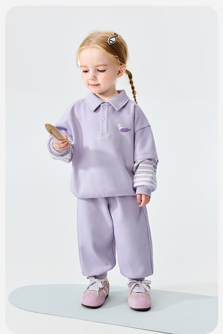 Minibala Kids Boys and Girls Two-Piece Set Children's Faux Two-Piece Sweatshirt and Sweatpants 2026 Spring New Arrival 15