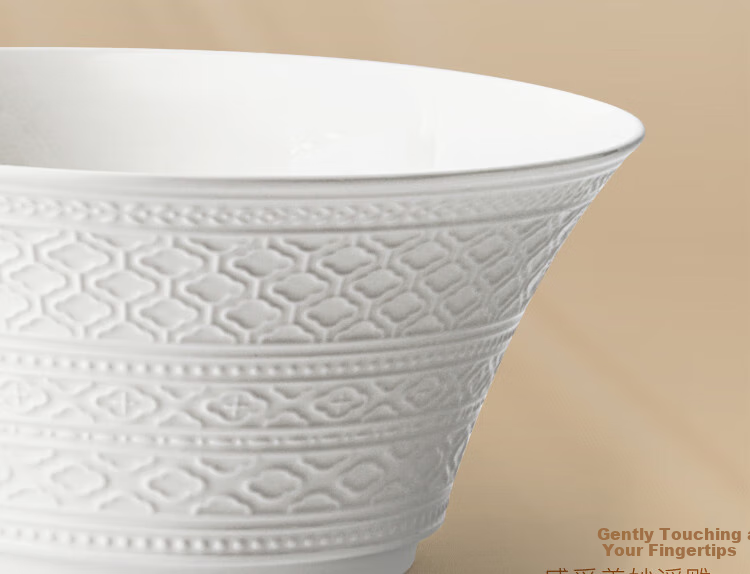 Magelongte Bone China Dinnerware Set, High-Quality Bowls And Plates, Pure White Embossed Tableware, Ceramic [Dishwasher Safe] 5