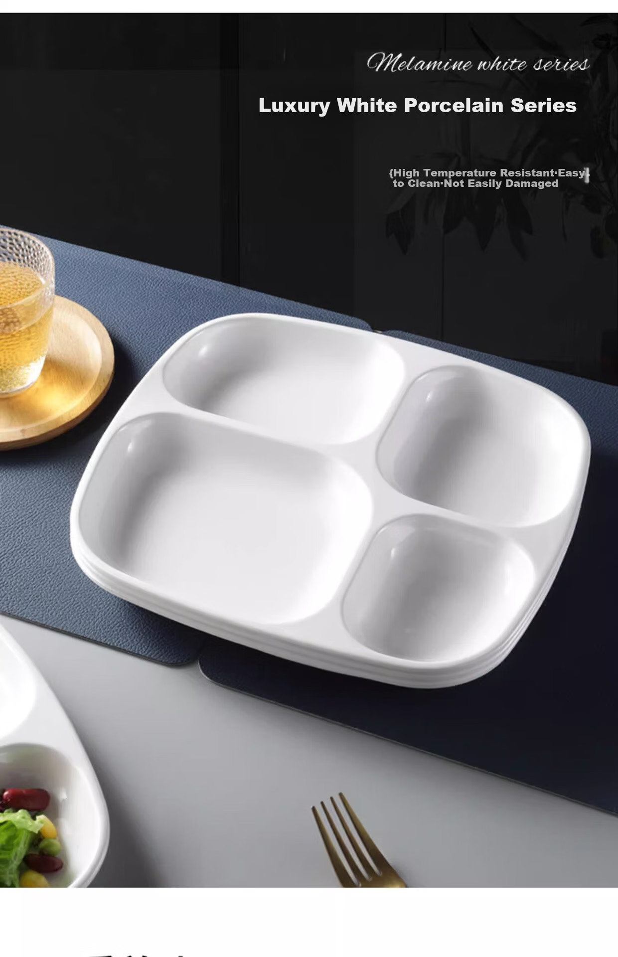 Chuwanya Melamine Fast Food Tray, Round Six-Compartment Imitation Porcelain Serving Plate, Commercial Use for Factories And School Cafeterias, Tableware And Meal Box 1