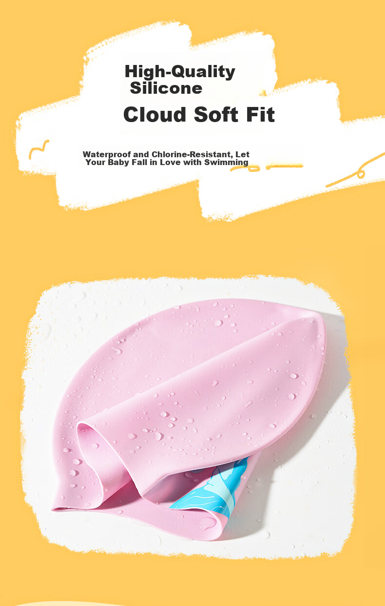 361° Children's Swim Cap for Girls, Non-Binding Silicone High-Elastic Comfortable Long Hair Baby Swimming Training Equipment Cap 3