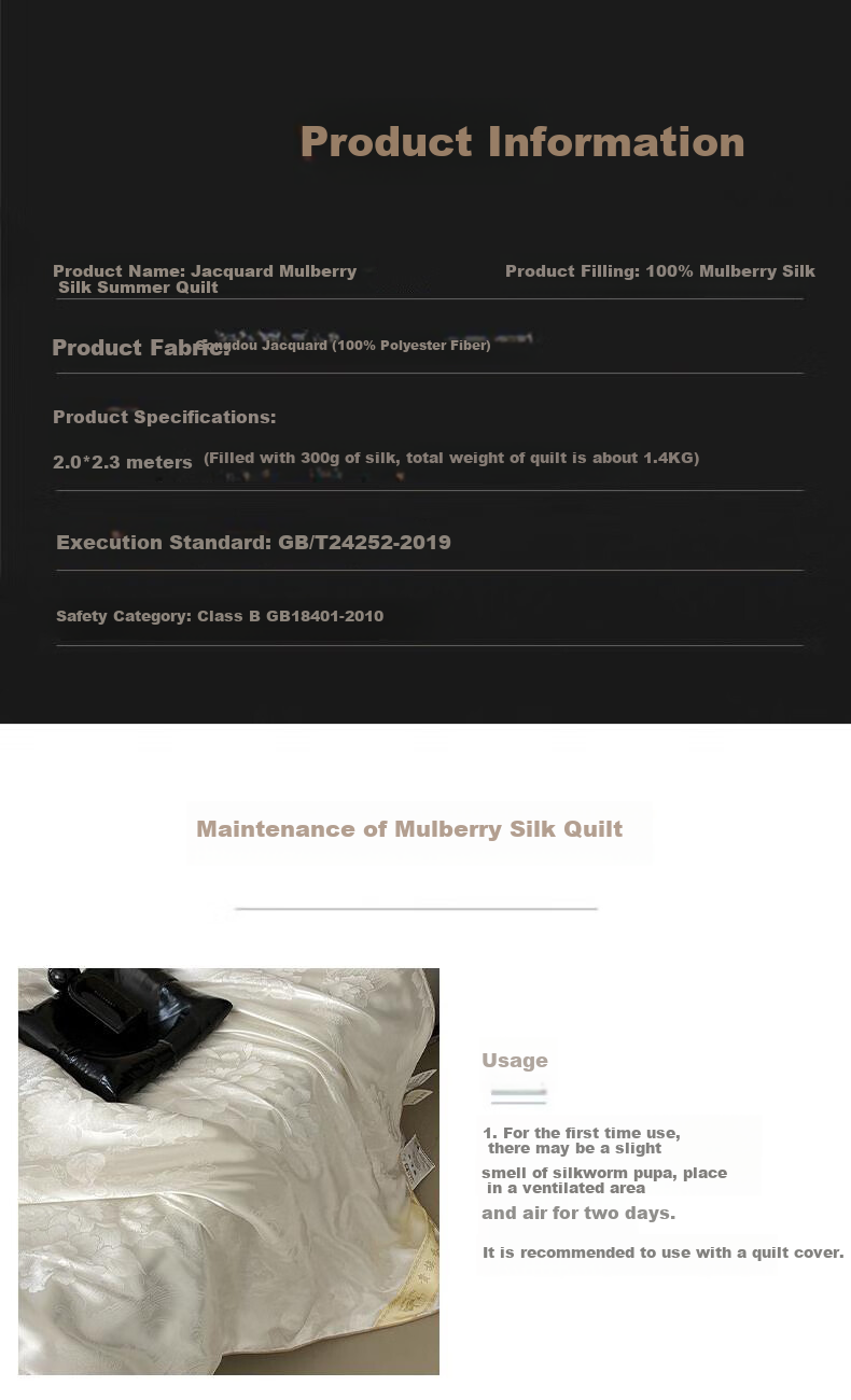 Yalu 100% Silk Comforter, Congsatin Jacquard Summer Quilt, Air Conditioning Thin Quilt Core, Summer Cool Quilt, Approximately 2.8 Jin (1.4 Kg), 200*230cm 10