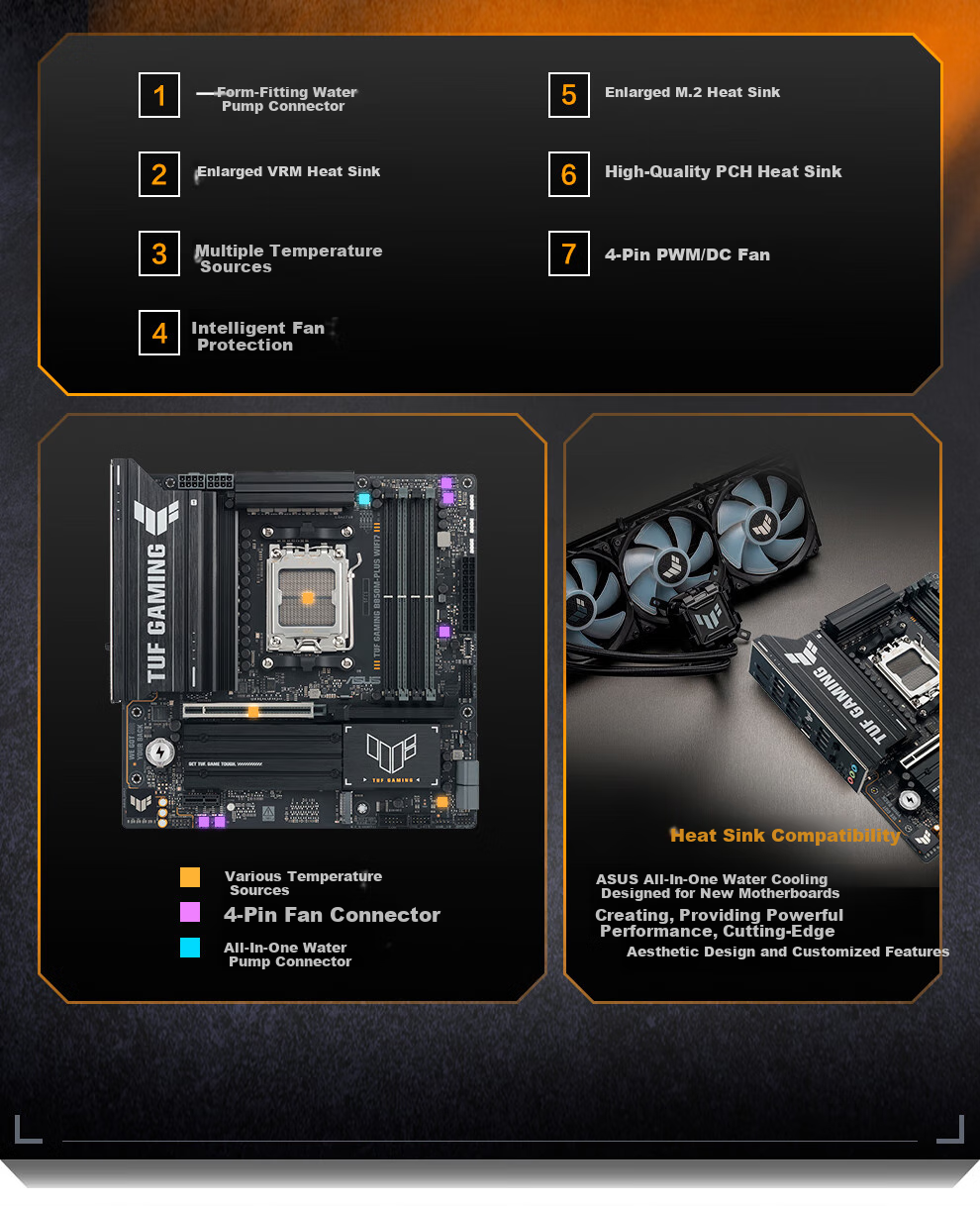 ASUS TUF GAMING B850M-PLUS WIFI7 Motherboard for CPU 7800X3D/9800X3D/9600X (AMD B850/socket AM5) 9