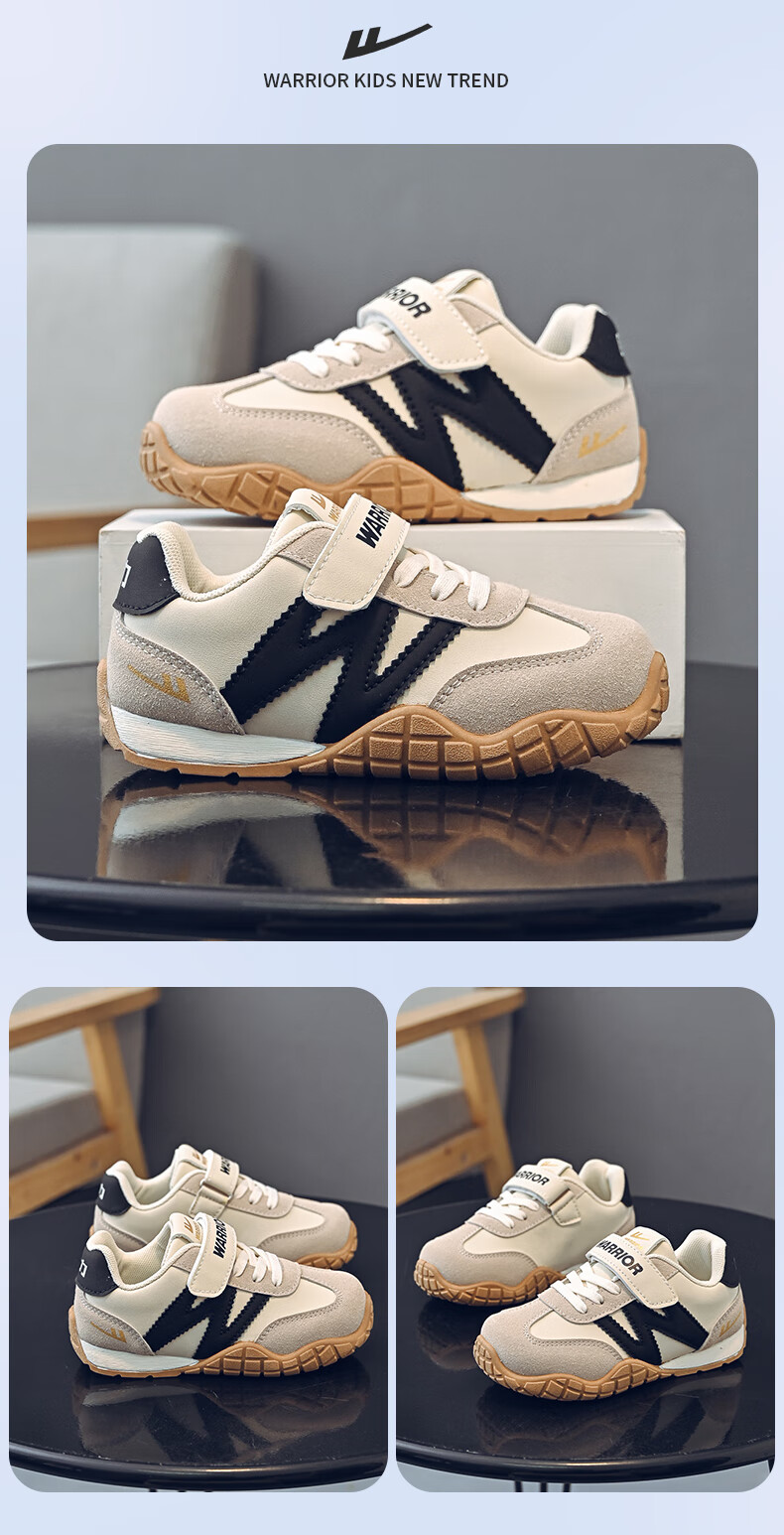 Warrior Girls' Sports Shoes Spring and Autumn White Sneakers Lightweight Kids Running Shoes WZ-1643 Beige/Purple Size 28 2