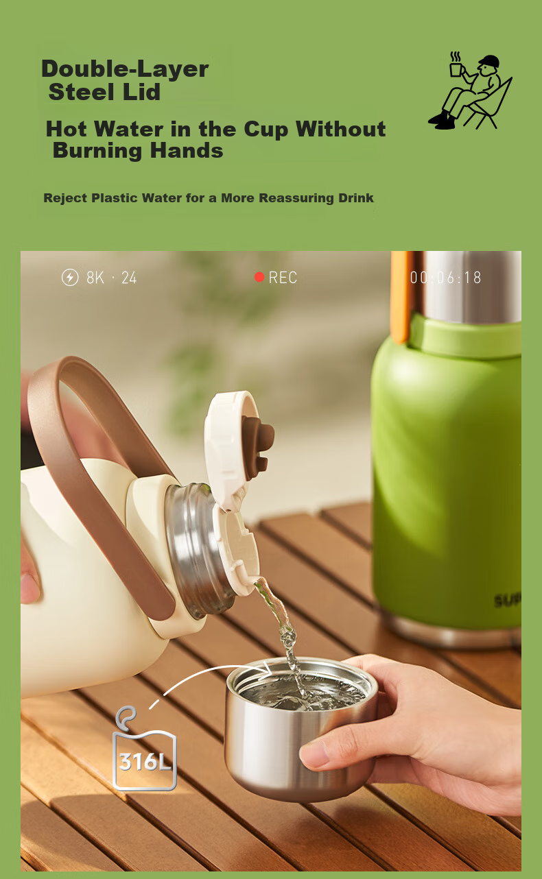 SUPOR Large Capacity Insulated Water Bottle Women’s Portable Outdoor Double-Use Titanium Travel Mug Car Cup High-Style Wide-Mouth Bottle 3