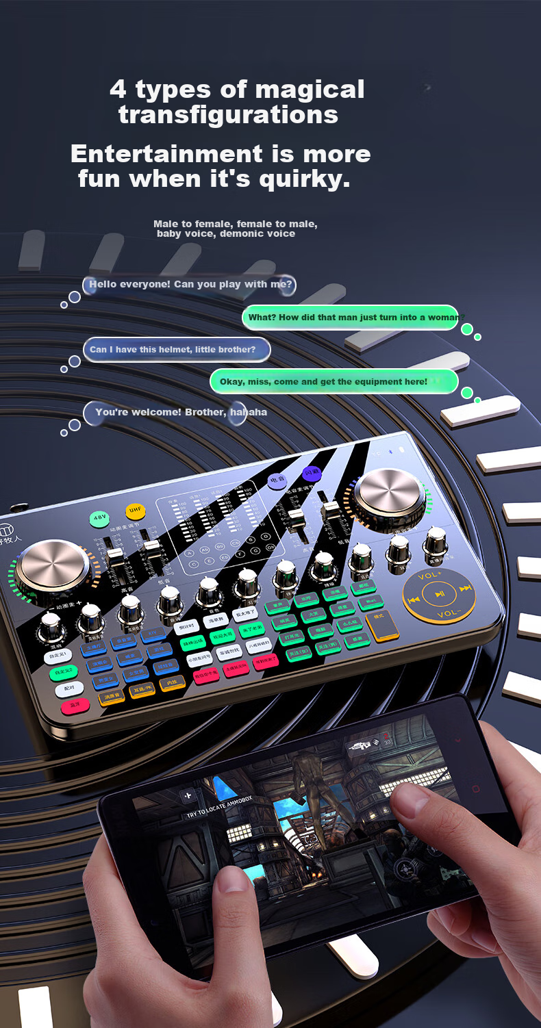 Haomuren Sound Card Live Streaming Equipment Complete Set All-In Machine for TikTok Singers, Recording, Mobile Phone-Specific Computer Professional External Mixer with Wireless Microphone for Karaoke 16