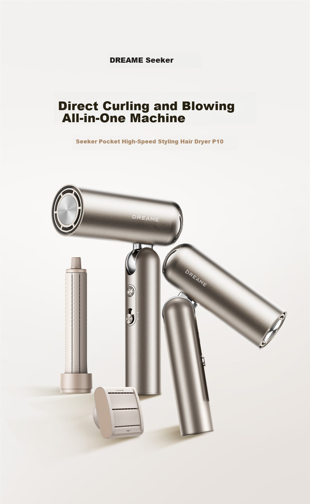 Zhuimi ZMD Hair Dryer Pocket Portable Folding Mini High-Speed Stylist Hair Dryer P10 Negative Ion Hair Protection Blower Titanium Gold AHD51 2