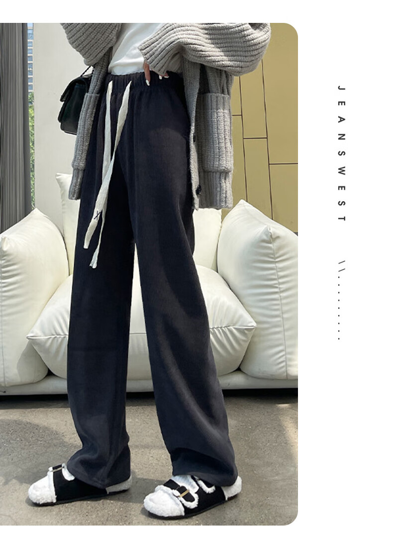 JEANSWEST Women's Casual Pants Autumn Winter Comfortable Soft Loose Fit Slimming Wide-Leg Pants Black S 9