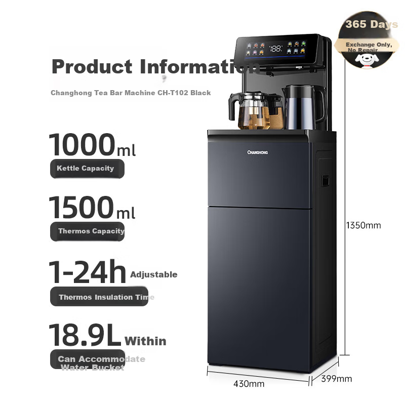 Zhanghong Tea Bar Machine Home Water Dispenser High-End Voice-Controlled Intelligent Bottom-Loading Water Tank Fully Automatic Integrated Kettle Floor-Standing Cabinet-Style Multifunctional Living Room Tea Maker CH-T102 Starry Black